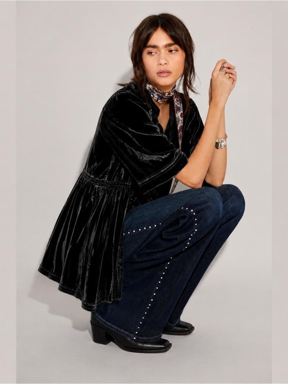 NWT FREE PEOPLE WE THE FREE Velvet Willow Button Down | Black MSRP $168 Size S - Picture 3 of 7